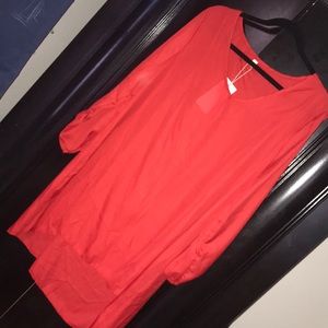 Red slit sleeve blouse